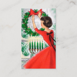 Retro Vintage Weihnachtsdame mit Grußkarte Visitenkarte