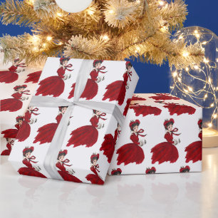 retro-vintage-Weihnachtsdamen-Fliesen-Party Geschenkpapier
