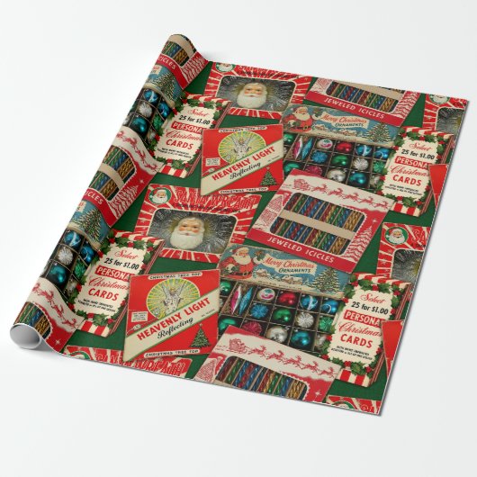 Retro Vintage Weihnachtsdekoration Collage Geschenkpapier (Ungerollt)