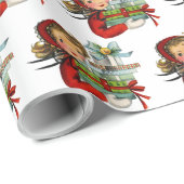 Retro-Vintage Weihnachtseinkauf Lady gekacheltes P Geschenkpapier (Rolleneckpunkt)