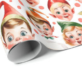 Retro Vintage Weihnachtself Faces Wrapping Paper Geschenkpapier (Rolleneckpunkt)