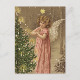 Retro-Vintage-Weihnachtsengel-Christbaum Postkarte