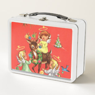 retro-vintage-Weihnachtsengel-Feiertag Metall Brotdose