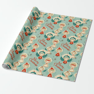 Retro Vintage Weihnachtsengel Geschenkpapier