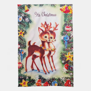 Retro Vintage Weihnachtsfeiertag Rentiere Geschirrtuch