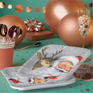 Retro-Vintage-Weihnachtsfeiertage Santa-Rentier Pappteller