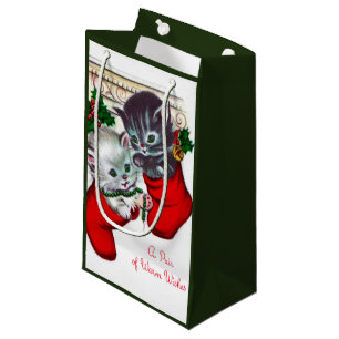 Retro Vintage Weihnachtsferien Katzen hinzufügen Kleine Geschenktüte
