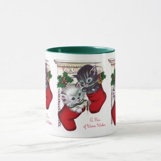 Retro Vintage Weihnachtsferien Katzen Tasse (Zentrum)