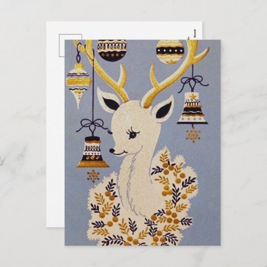 Retro Vintage Weihnachtsfest Rentiere Postkarte (Vorne/Hinten)