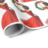 Retro-Vintage Weihnachtsfrau gekacheltes Party Geschenkpapier (Rolleneckpunkt)