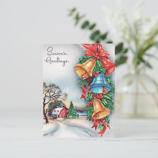 Retro Vintage Weihnachtsglockenhauspostkarte Feiertagspostkarte (Stehend Vorderseite)