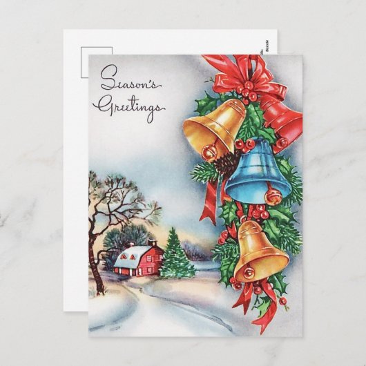 Retro Vintage Weihnachtsglockenhauspostkarte Feiertagspostkarte (Vorne/Hinten)