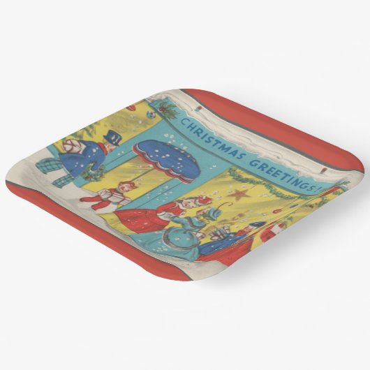 Retro Vintage Weihnachtsgrüße Antiker Winter Pappteller (Gewinkelt)