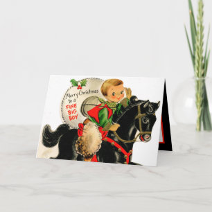 retro-vintage Weihnachtsjunge mit Gefühl Karte