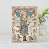 Retro Vintage Weihnachtskarte. Personalisieren Sie Feiertagskarte (Stehend Vorderseite)