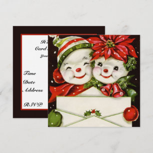 retro vintage Weihnachtskarte Schneemann-Party mac Einladung