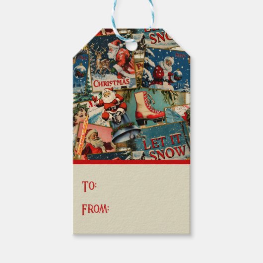 Retro Vintage Weihnachtskarten Collage Geschenkanhänger (Vorderseite)