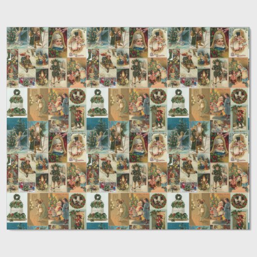 Retro Vintage Weihnachtskarten Collage Geschenkpapier (Flach)