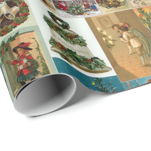 Retro Vintage Weihnachtskarten Collage Geschenkpapier (Rolleneckpunkt)