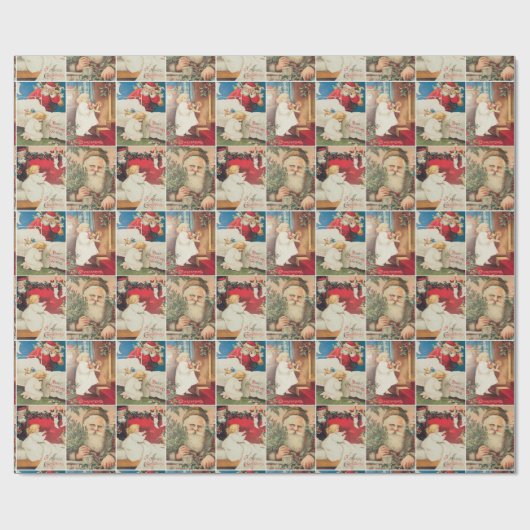 Retro Vintage Weihnachtskarten Collage Geschenkpapier (Flach)