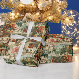 Retro Vintage Weihnachtskarten Collage Geschenkpapier