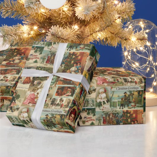 Retro Vintage Weihnachtskarten Collage Geschenkpapier (Feiertage)