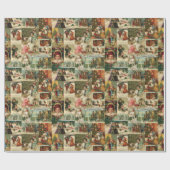 Retro Vintage Weihnachtskarten Collage Geschenkpapier (Flach)