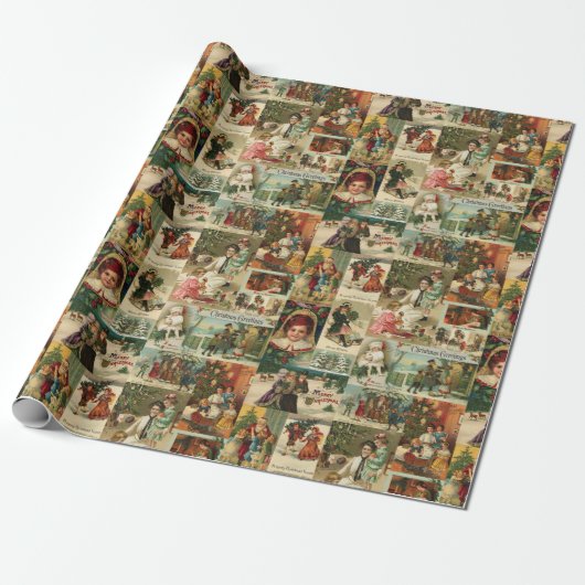 Retro Vintage Weihnachtskarten Collage Geschenkpapier (Ungerollt)