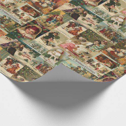 Retro Vintage Weihnachtskarten Collage Geschenkpapier (Ecke)