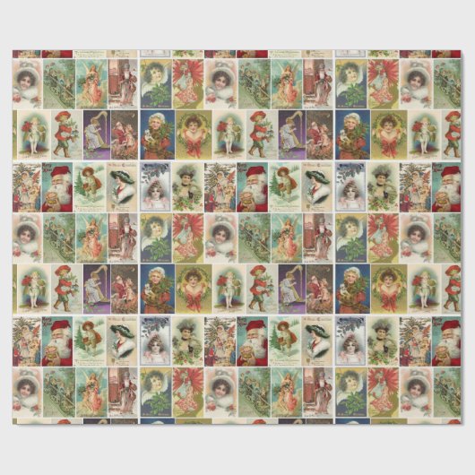 Retro Vintage Weihnachtskarten Collage Geschenkpapier (Flach)