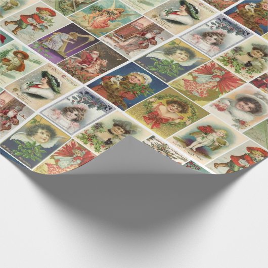 Retro Vintage Weihnachtskarten Collage Geschenkpapier (Ecke)