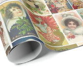 Retro Vintage Weihnachtskarten Collage Geschenkpapier (Rolleneckpunkt)