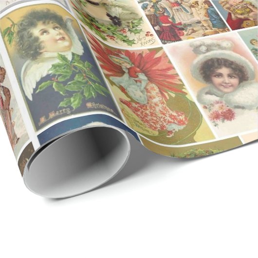 Retro Vintage Weihnachtskarten Collage Geschenkpapier (Rolleneckpunkt)