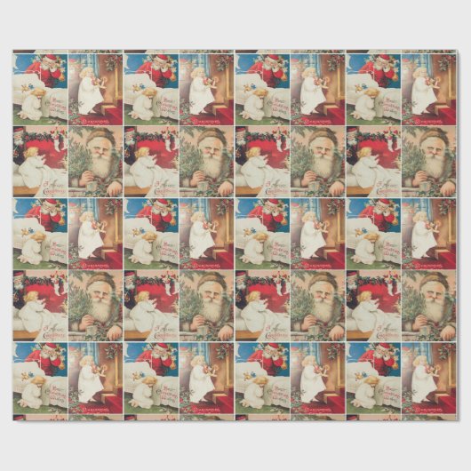 Retro Vintage Weihnachtskarten Collage Geschenkpapier (Flach)