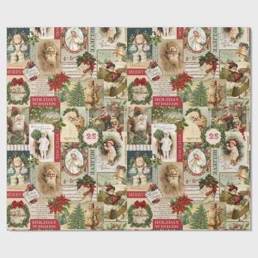 Retro Vintage Weihnachtskarten Collage Geschenkpapier (Flach)