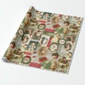 Retro Vintage Weihnachtskarten Collage Geschenkpapier (Ungerollt)