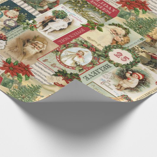 Retro Vintage Weihnachtskarten Collage Geschenkpapier (Ecke)