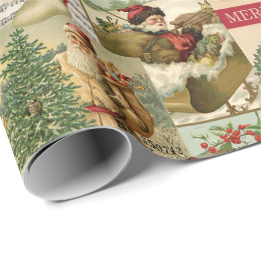 Retro Vintage Weihnachtskarten Collage Geschenkpapier (Rolleneckpunkt)