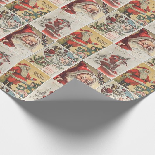 Retro Vintage Weihnachtskarten Collage Geschenkpapier (Ecke)