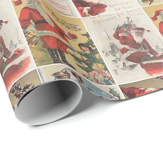Retro Vintage Weihnachtskarten Collage Geschenkpapier (Rolleneckpunkt)