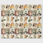 Retro Vintage Weihnachtskarten Collage Geschenkpapier (Flach)