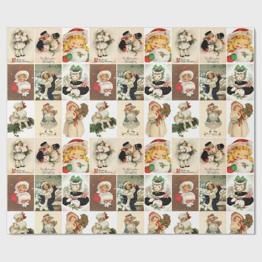 Retro Vintage Weihnachtskarten Collage Geschenkpapier (Flach)