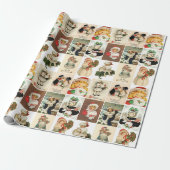 Retro Vintage Weihnachtskarten Collage Geschenkpapier (Ungerollt)