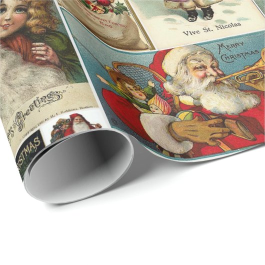 Retro Vintage Weihnachtskarten Collage Geschenkpapier (Rolleneckpunkt)