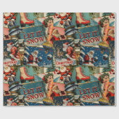 Retro Vintage Weihnachtskarten Collage Geschenkpapier (Flach)