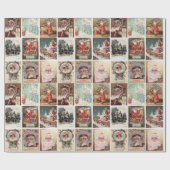 Retro Vintage Weihnachtskarten Collage Geschenkpapier (Flach)