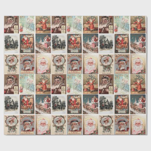 Retro Vintage Weihnachtskarten Collage Geschenkpapier (Flach)