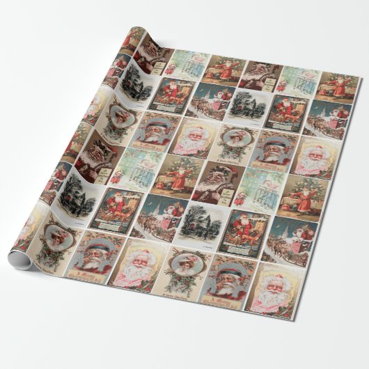 Retro Vintage Weihnachtskarten Collage Geschenkpapier (Ungerollt)