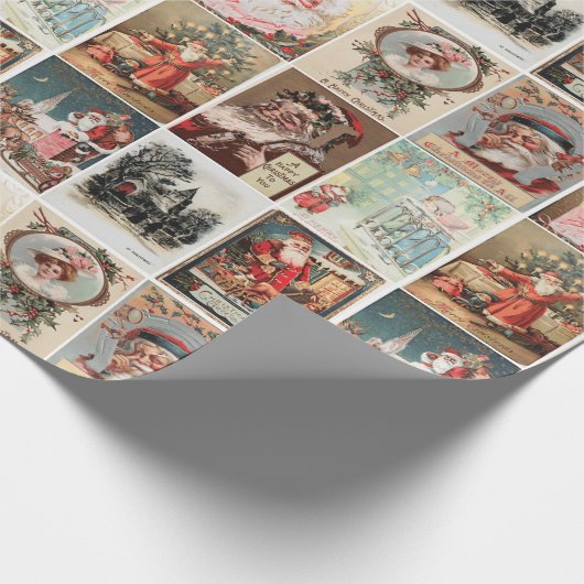 Retro Vintage Weihnachtskarten Collage Geschenkpapier (Ecke)