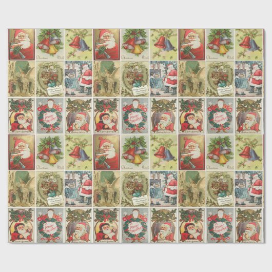 Retro Vintage Weihnachtskarten Collage Geschenkpapier (Flach)